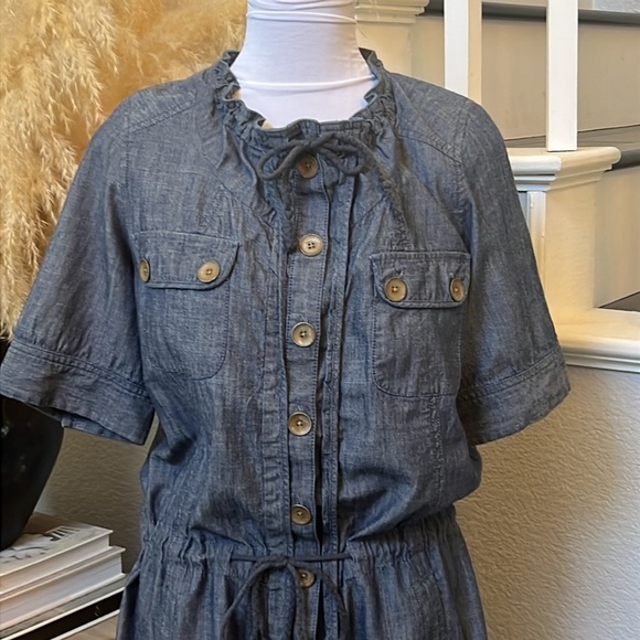 Madewell Jumper Dress Blue Jean Button Front Pockets Drawstring Size Small - Picture 2 of 6